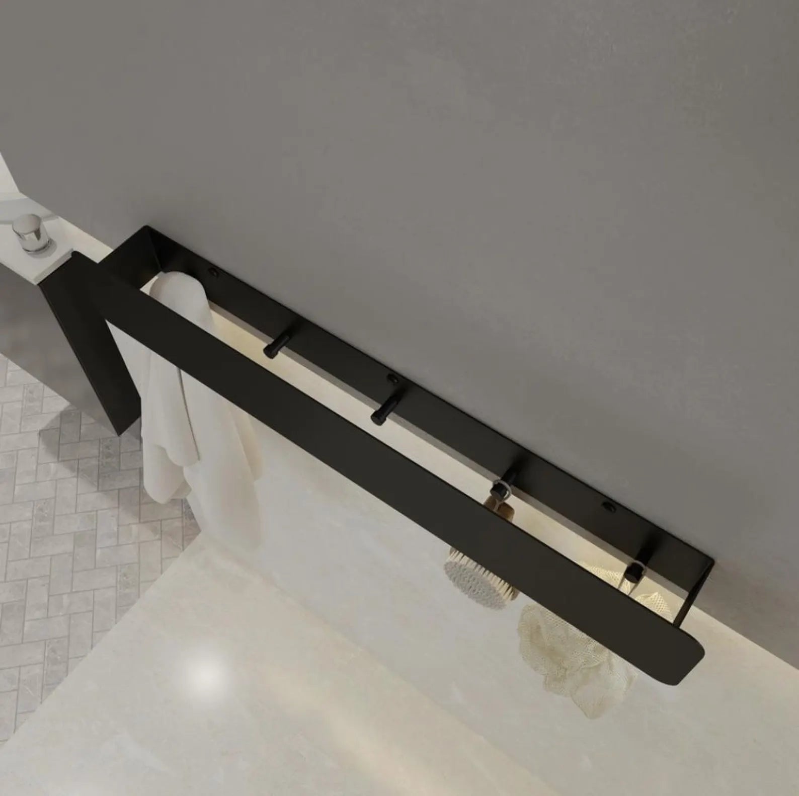 Perchero de pared minimalista negro con ganchos ocultos / Organizador de baño de acero inoxidable / Acabado mate moderno / Decoración de pared funcional
