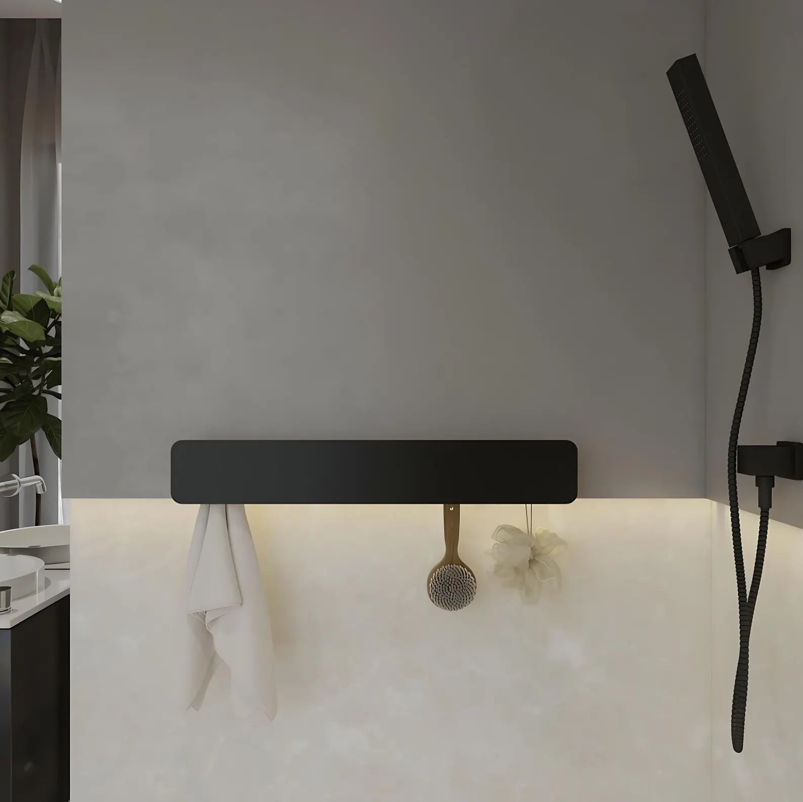 Perchero de pared minimalista negro con ganchos ocultos / Organizador de baño de acero inoxidable / Acabado mate moderno / Decoración de pared funcional